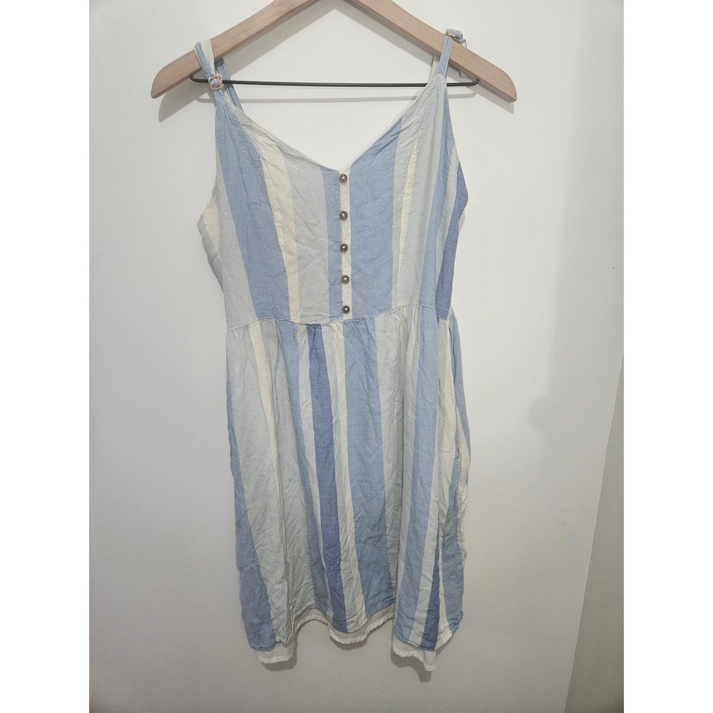Joie Blue White Striped Linen Blend Button Front Mini Dress‎ Size 12 Womens